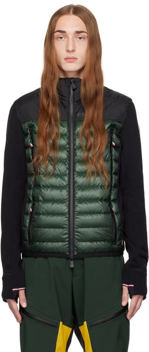 Moncler Grenoble Blouson noir et vert rembourré en duvet à panneaux
