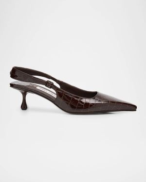 50mm Amel Shiny Croc-Embossed Leather Slingback Pumps