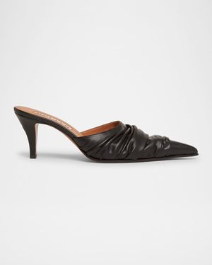 Ruched Leather Mule Pumps