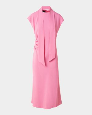 Crepe Mock-Neck Midi Dress