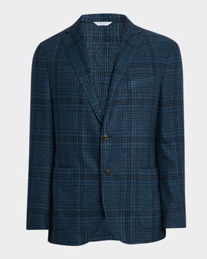 Men's Plaid Wool-Blend Two-Button Blazer