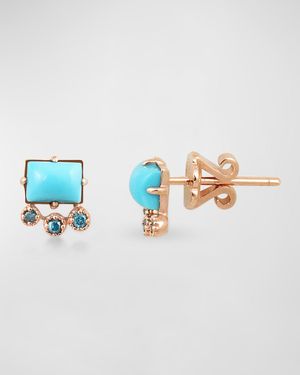 14K Rose Gold Geometric Turquoise Stud Earring with Diamonds, Single