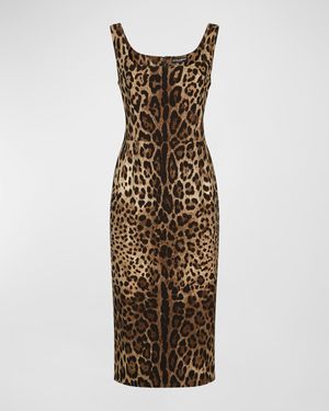 Leopard-Print Charmeuse Sheath Dress