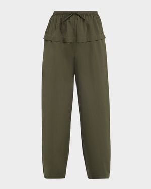 Peplum Wide-Leg Drawstring Pants