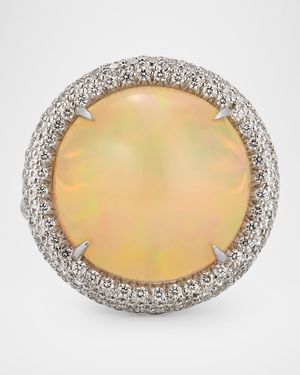 18K White Gold Opal and Diamond Ring, Size 6