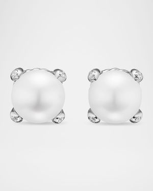 Pearl Classics Stud Earrings with Diamonds in Silver, 6.6mm