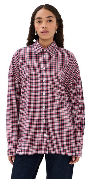 Tibi Flannel Menswear Shirting Oversized Shirt Red Multi S