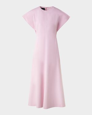 Slit-Sleeve Denim Stretch A-Line Midi Dress