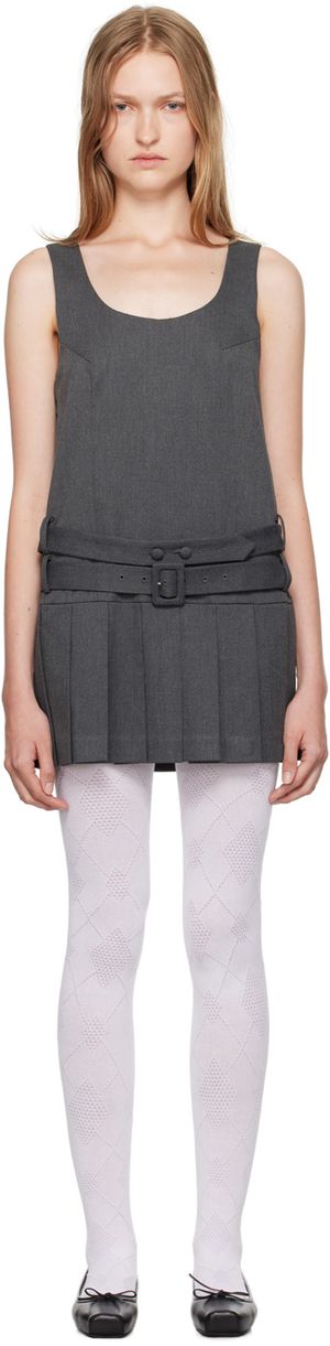 OPEN YY Gray Belted Pleated Minidress