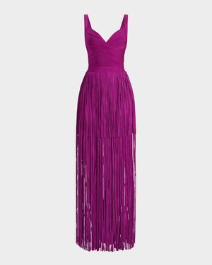 Blanca Tiered Fringe Sleeveless Gown