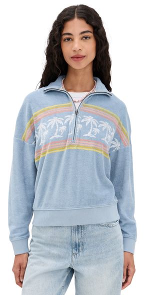 Faherty Cabana Towel Terry Quarter Zip Palm Rainbow Beach S
