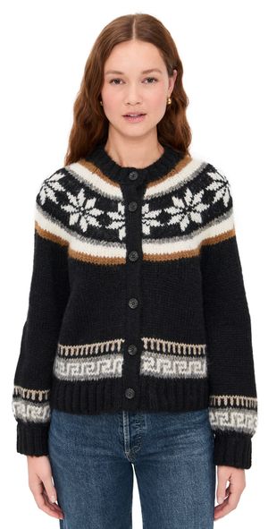 THE GREAT. The Snowflake Ice Rink Alpaca Cardigan Black 3