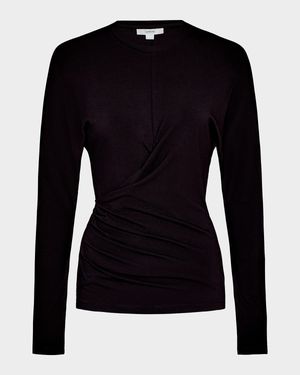 Fixed-Drape Long-Sleeve Blouse