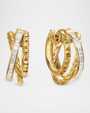DY Crossover Trio Multi-Row Hoop Earrings with Diamonds in 18K Gold, 9mm