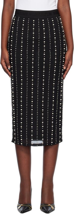 Versace Jeans Couture Black Embellished Midi Skirt