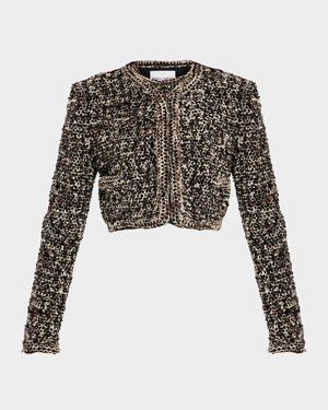 Collarless Paillette Boucle Bolero Jacket