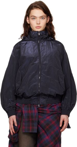 Juun.J Navy Crinkled Trainer Jacket