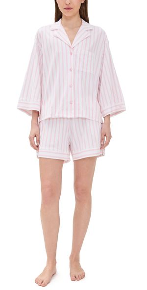 Petite Plume Pima Olivia Short Set White/Pink Stripe XS