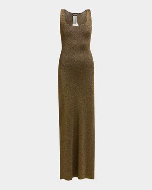 Metallic Knit Open-Back Slit Maxi Dress