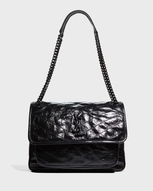Niki Medium Flap YSL Shoulder Bag in Crinkled Leather