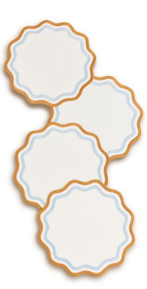 Misette Set of 4 Linen Embroidered Place Mats Blue/Amber One Size