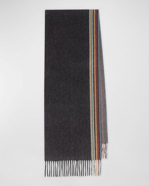 Men's Cashmere Signature Stripe Edge Scarf