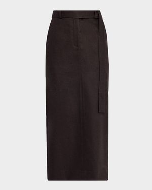 Slit Skirt in Wool-Cashmere Flannel