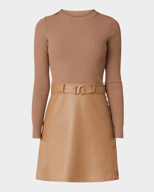 Brayden Ribbed Knit & Faux Leather Mini Dress