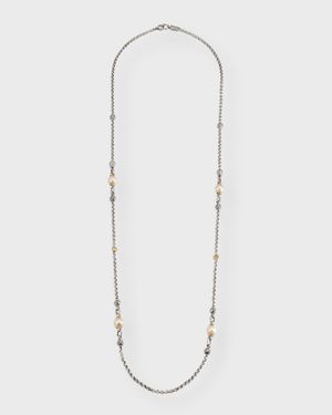 Sterling Silver and 18K Gold Pearl Station Necklace, 36"