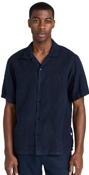 NN07 Julio Linen Camp Shirt Navy Blue L