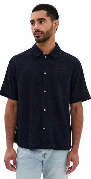 FRAME Terry Short Sleeve Shirt Dark Navy S