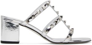 Valentino Garavani Sandales à talon bottier argentées à clous Rockstud