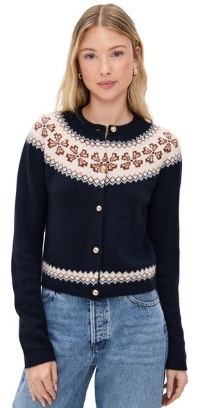 FRAME The Cashmere Fair Isle Cardi Navy XS