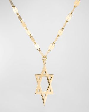 14K Gold Star of David Charm Necklace with Jump Ring, 16-18"L