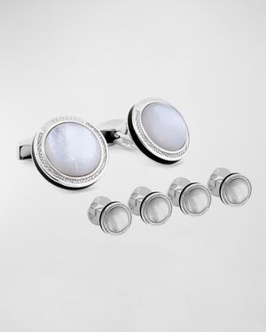 Mother-of-Pearl Sterling Silver Cuff Links Stud Set