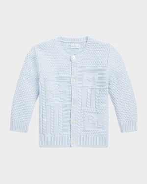 Boy's Cardigan W/ Bear Intarsia, Size 3M-24M