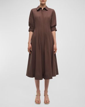 Jazz Pintuck 3/4-Sleeve Midi Shirtdress