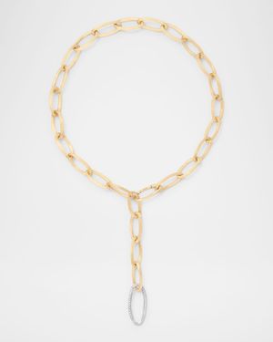 18K Yellow Gold Convertible Oval Link Lariat Necklace with Diamonds