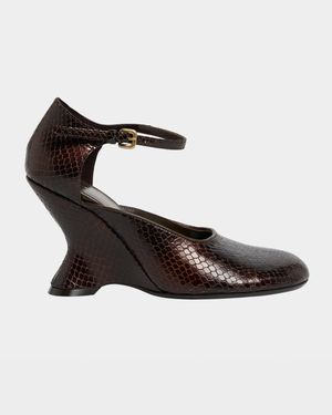 Python Stamped Leather Wedge Pumps