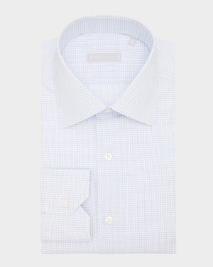 Men's Cotton Micro-Graph Check Point Collar Dress Shirt