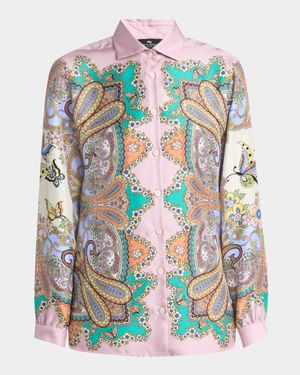 Pink Lucky Charm Medallion Silk Twill Blouse
