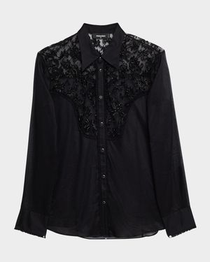 Men's Embroidered Sheer Western Shirt