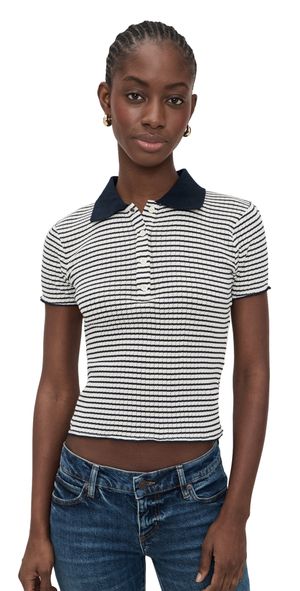 FRAME The Pointelle Polo Navy Multi L