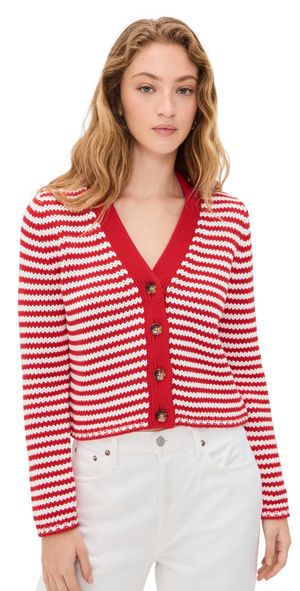 La Ligne Fine Stripe Mini Marina Cardigan Red/Cream L