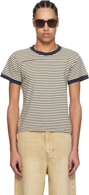Carter Young Beige & Navy Striped Football T-shirt