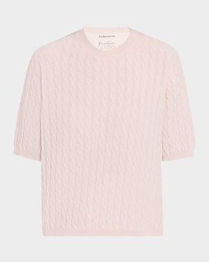 Cable Cashmere Short-Sleeve Sweater