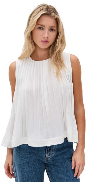 Vince Pleated A-Line Crew Neck Top Black XXS