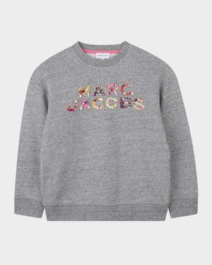 Girl's Jeweled Logo Cotton Fleece Sweatshirt, Size 4-6