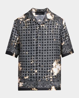 Men's Bleached Silk Bandana Bowling Shirt