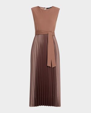 Samuele Pleated Satin & Jersey Midi Dress
